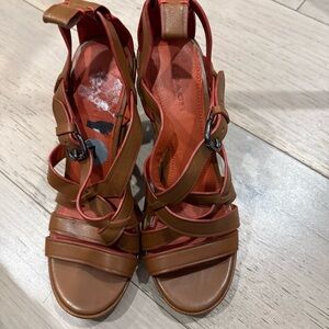 Coach Brown Leather Strappy Sandals with Coral Lining